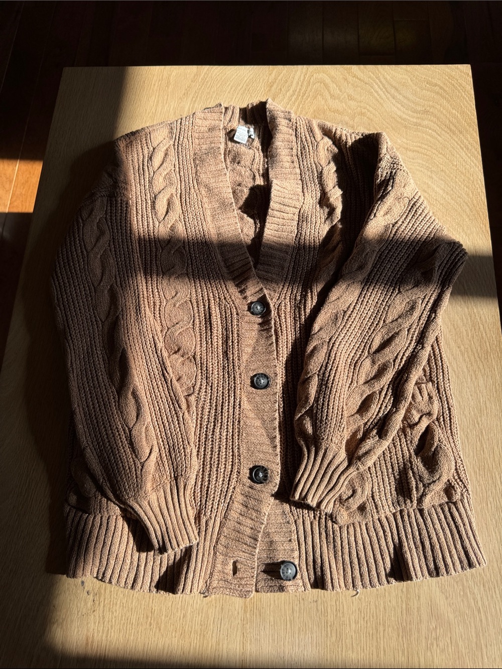 American Eagle Outfitters Cable Knit Button Cardigan in Brown